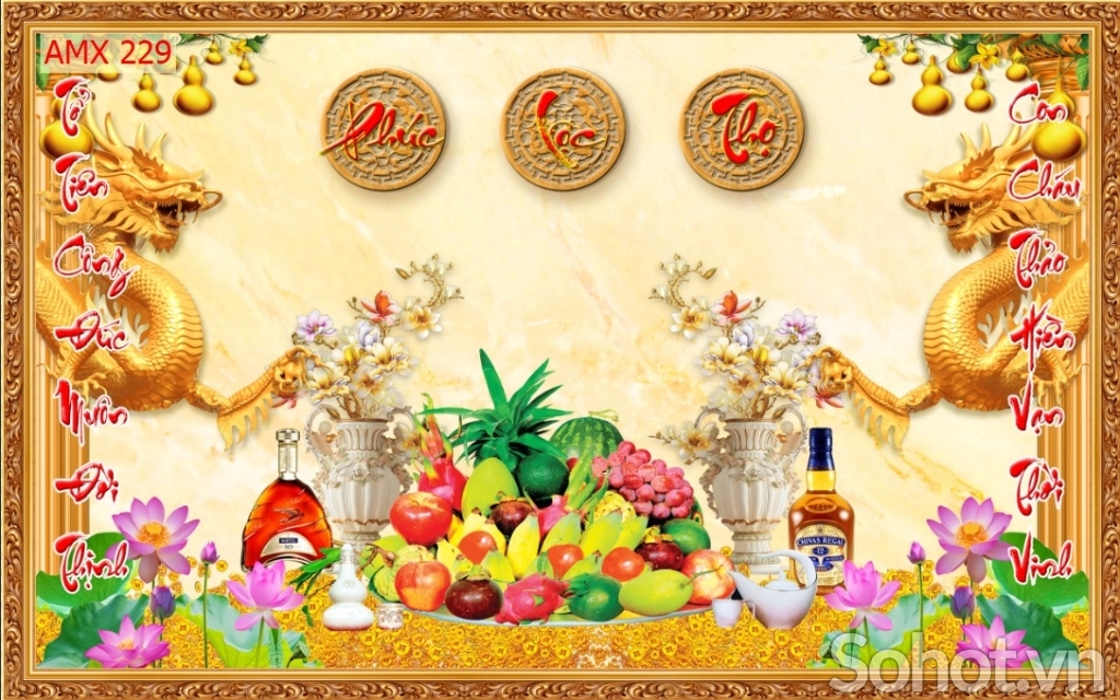 Tranh ốp phòng thờ gia tiên- tranh câu đối