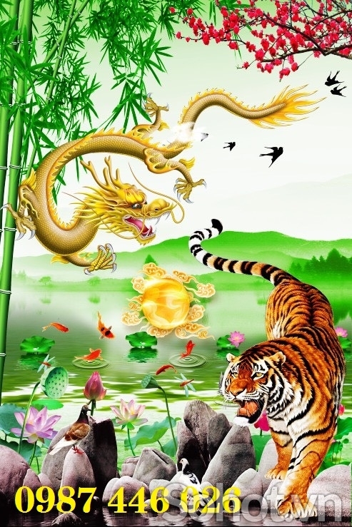 Tranh gạch men long hổ tranh đấu HP722