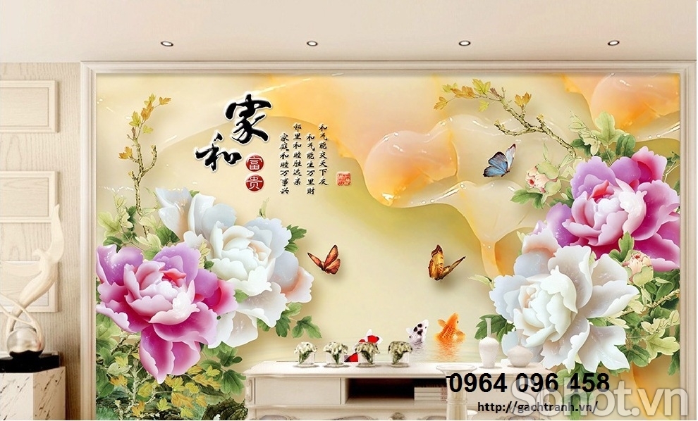 Tranh gạch 3d hoa mẫu đơn - HC4