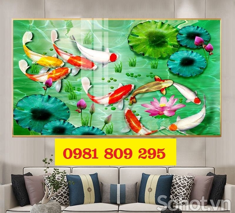 Tranh 3D trang trí phòng- gạch tranh cá chép hp319