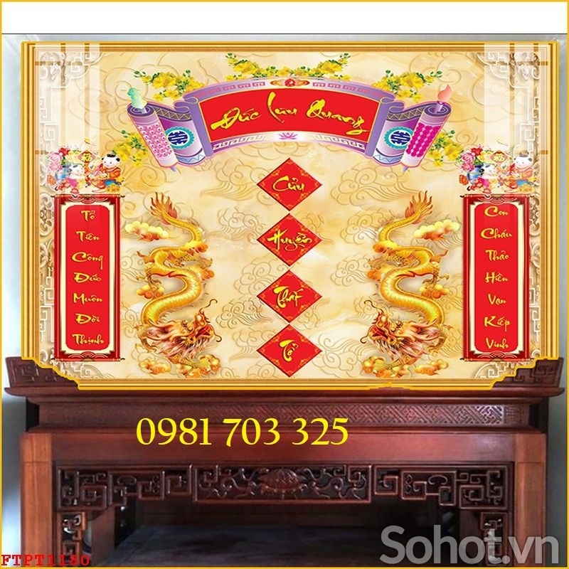Tranh gạch men 3D câu đối ốp phòng thờ