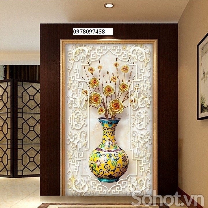 TRanh gạch 3D bình hoa