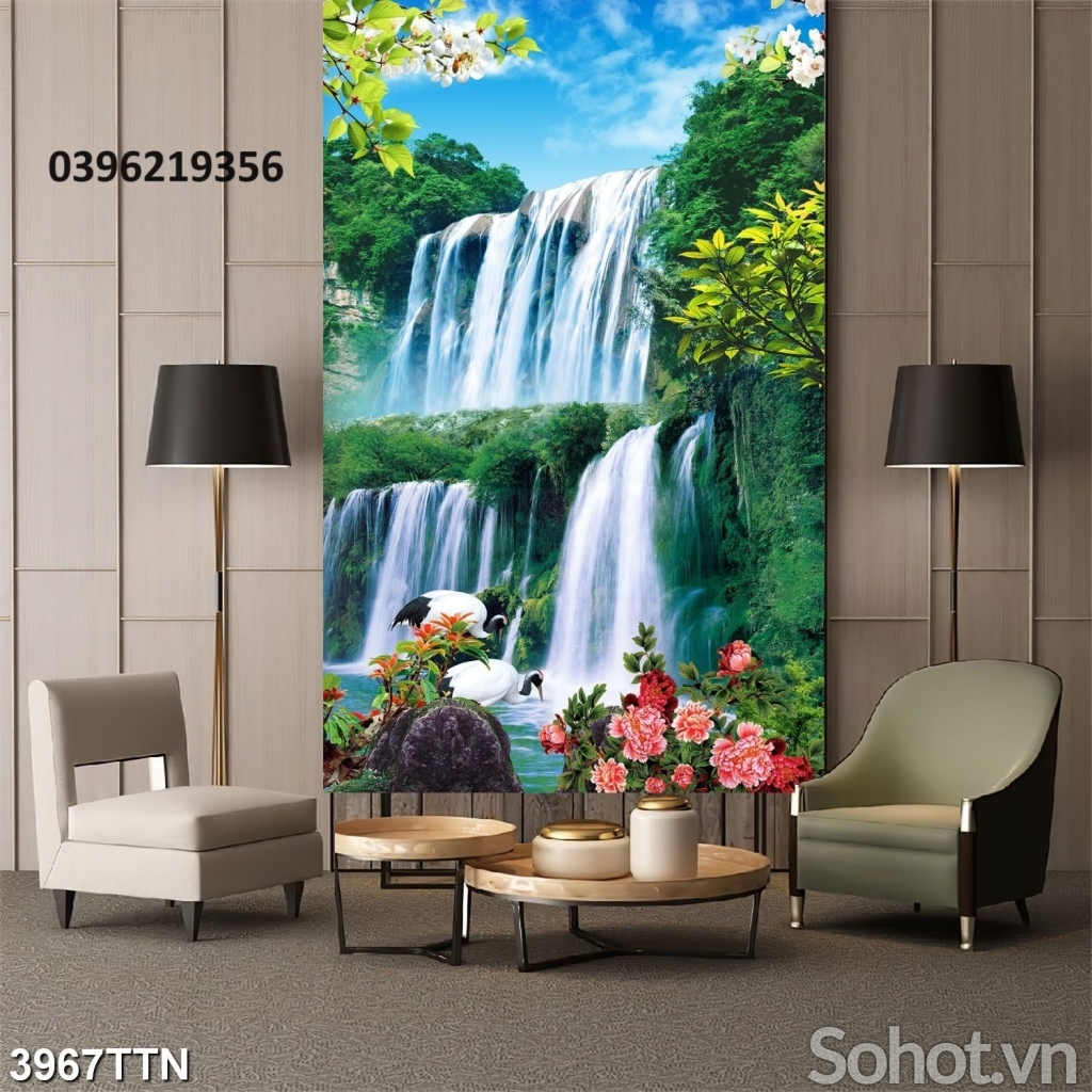 Tranh gạch hình thác nước đẹp 3d