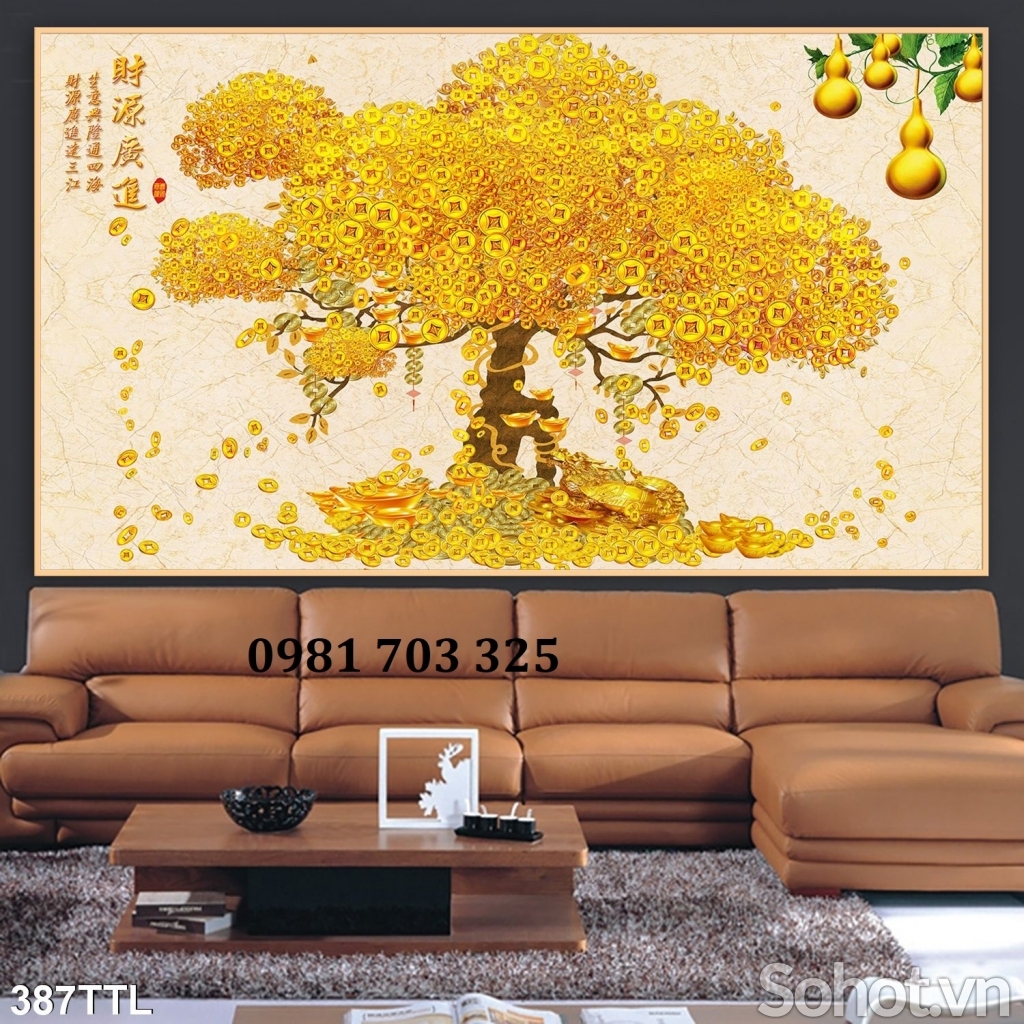 Tranh gạch kim tiền 3D dán tường