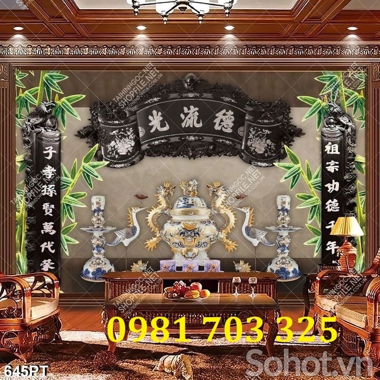 Tranh gạch 3D trang trí phòng thờ đẹp