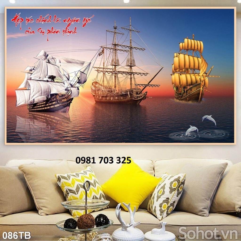 Tranh phong thủy thuyền buồm, gạch tranh