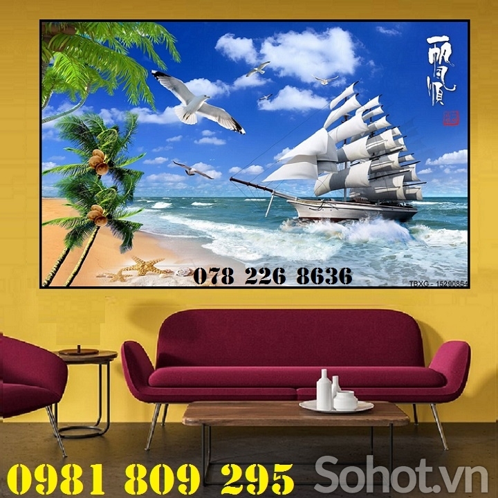 Gạch tranh 3d ốp phòng khách thuyền buồm