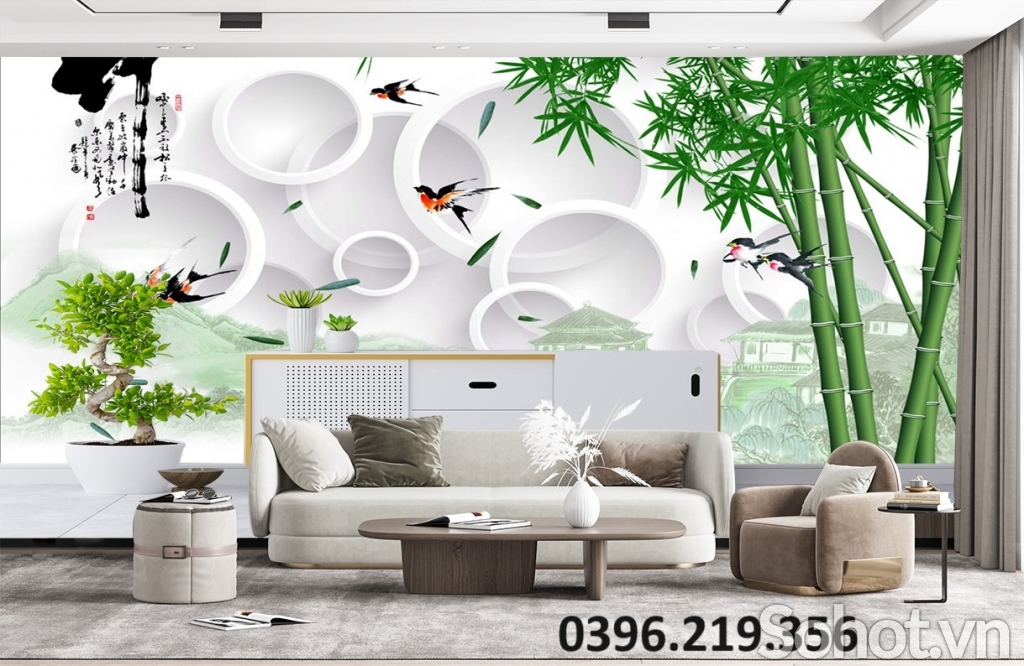 Gạch tranh 3D hình tre trúc trang trí