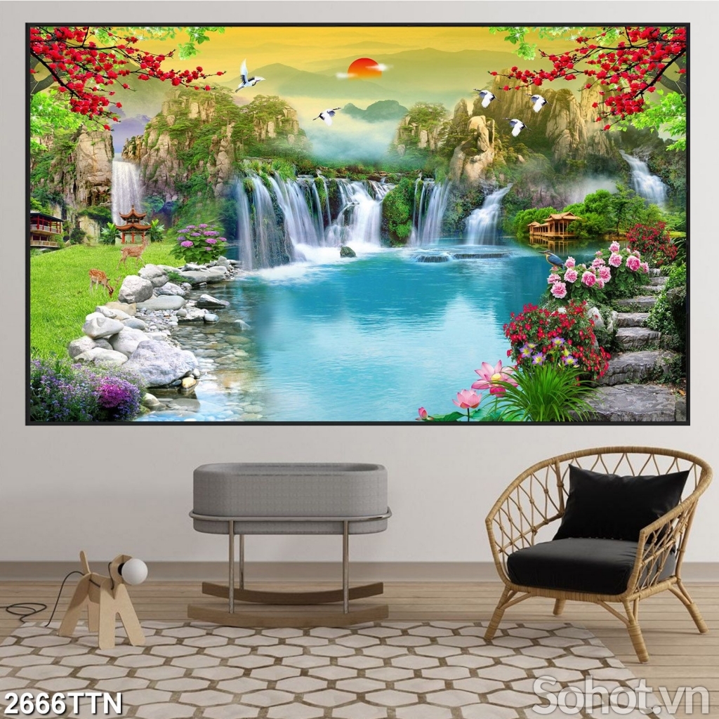 Tranh sơn thủy hữu tình- tranh gạch men 3D phong cảnh