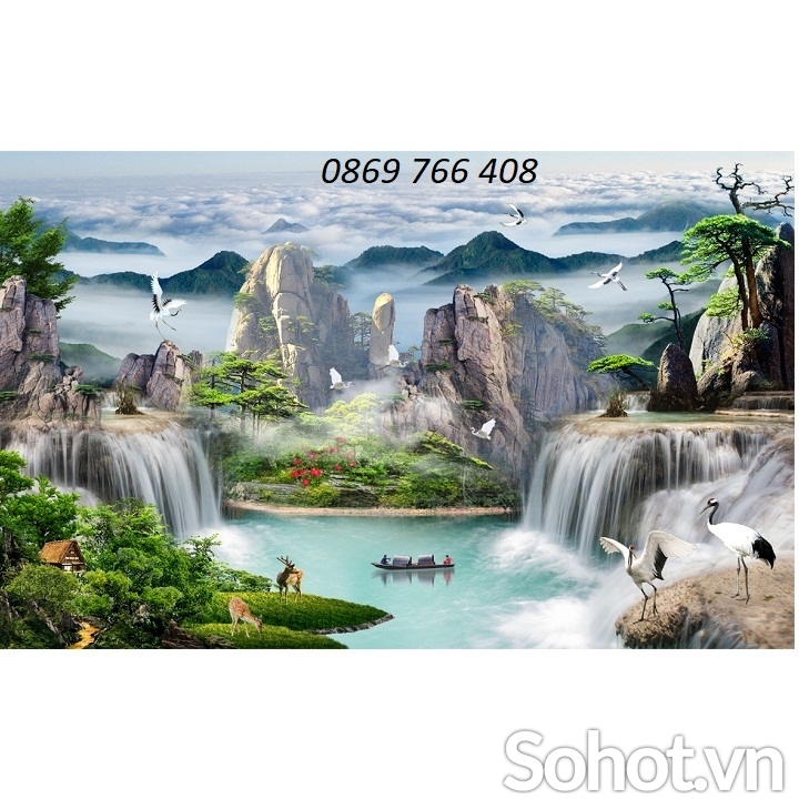 Phong cảnh thiên nhiên thác nước-tranh gạch thác nước 3d