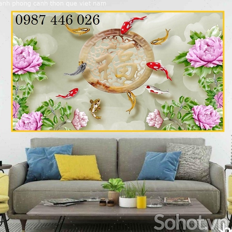 Tranh gạch men cửu ngư quần hội