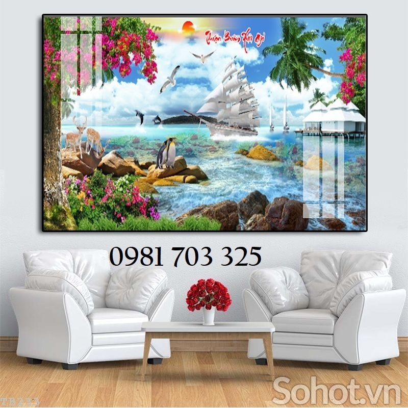 Tranh gạch 3D phong thủy, tranh thuyền buồm