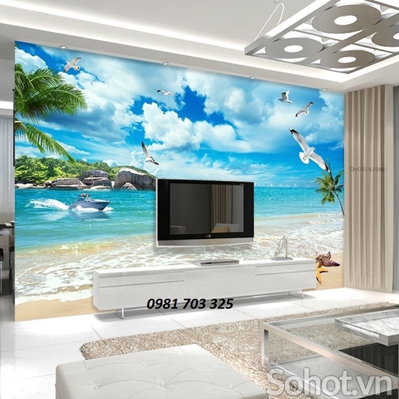 Tranh gạch 3D phòng khách- gạch tranh phong cảnh biển đẹp