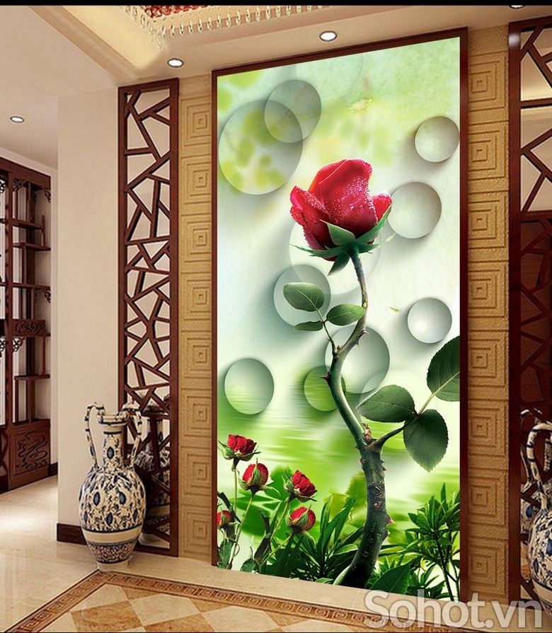 tranh gạch 3d - tranh hoa hồng - NC23