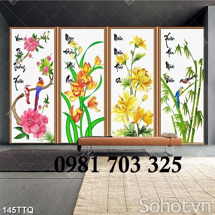 Tranh gạch 3D phong thủy tứ quý