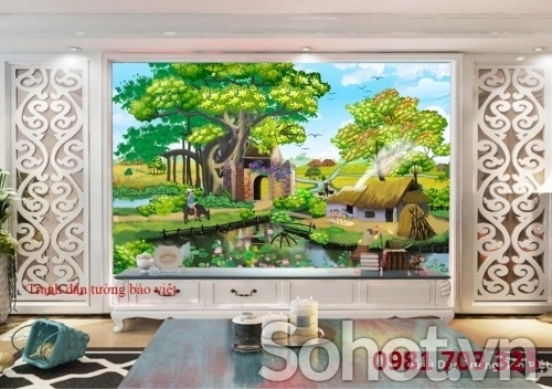 Gạch tranh đồng quê trang trí phòng khách