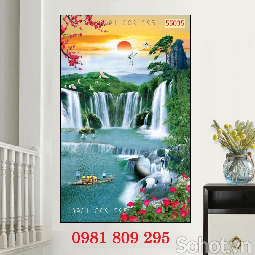 Gạch 3d phong cảnh , tranh gạch khổ đứng