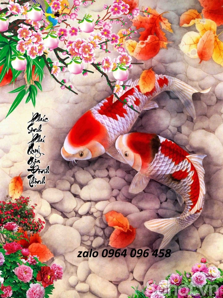 Tranh cá koi - tranh gạch 3d cá koi - HFD33