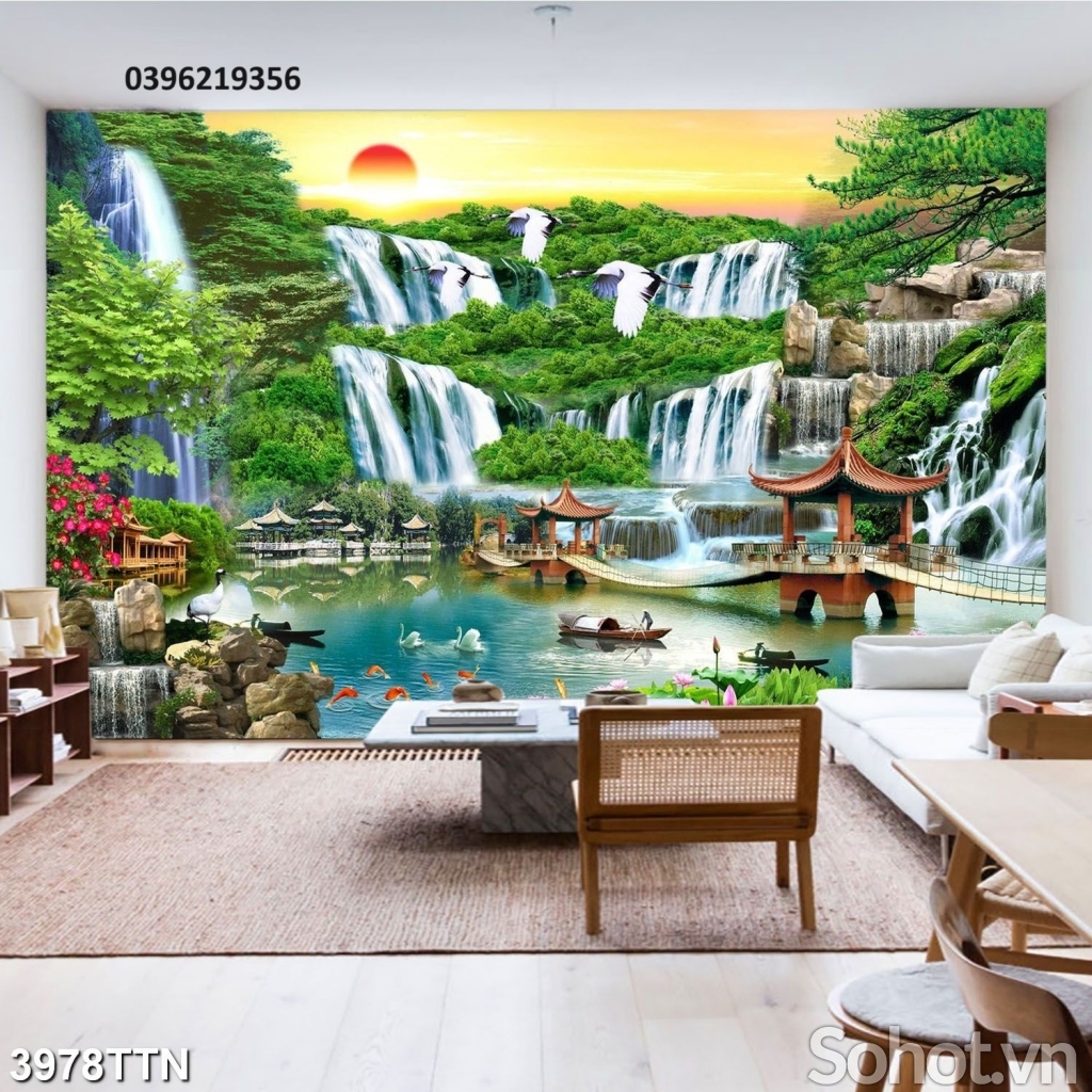 Tranh gạch hình thác nước đẹp 3d