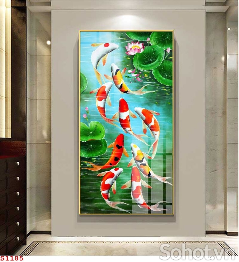 Gạch tranh phong thủy 3D 9 con cá chép