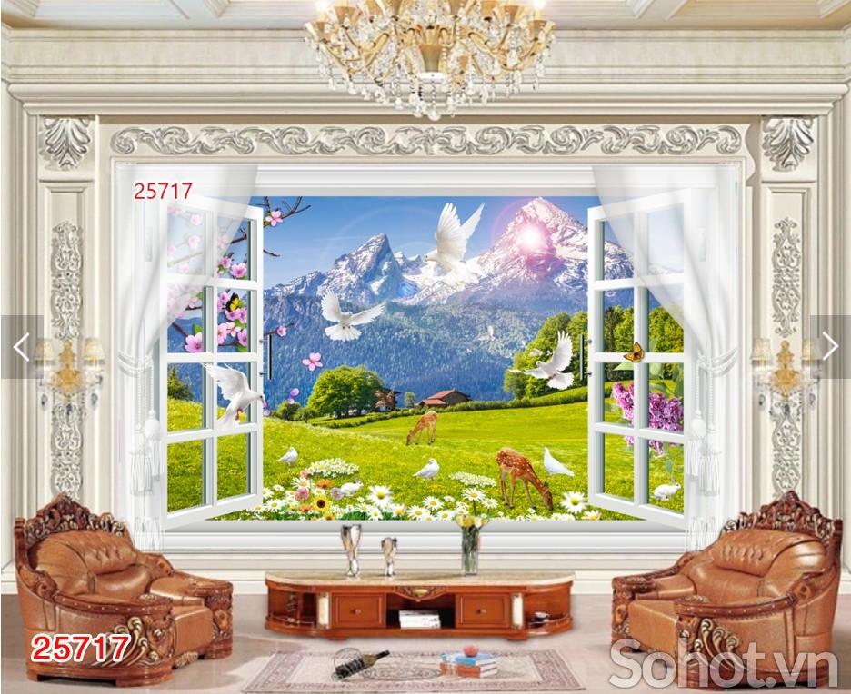 Tranh dán tường 3D, gạch tranh cửa sổ