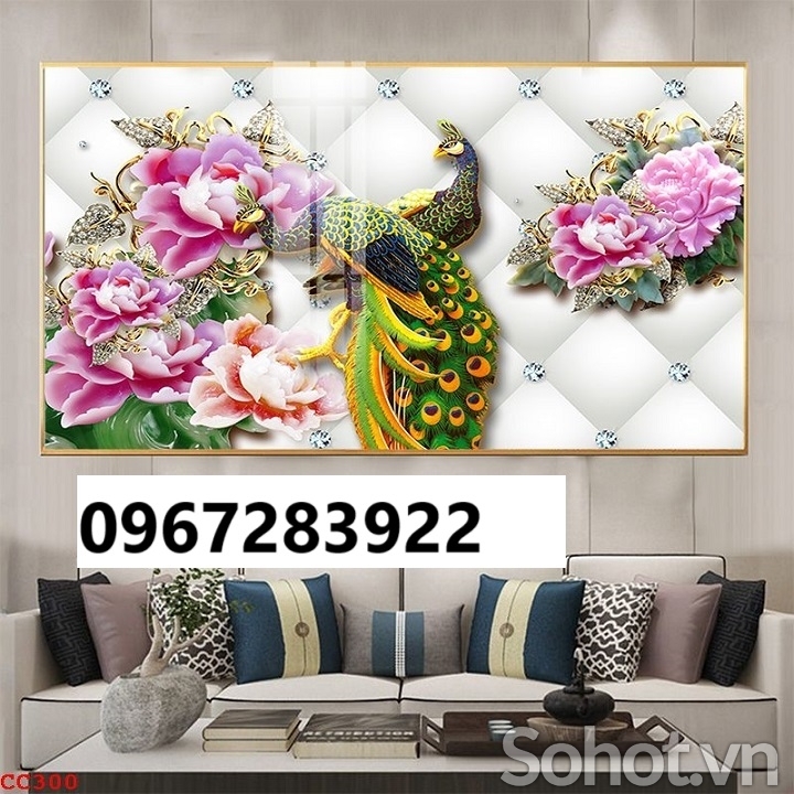 Tranh gạch 3d chim công trang trí tường