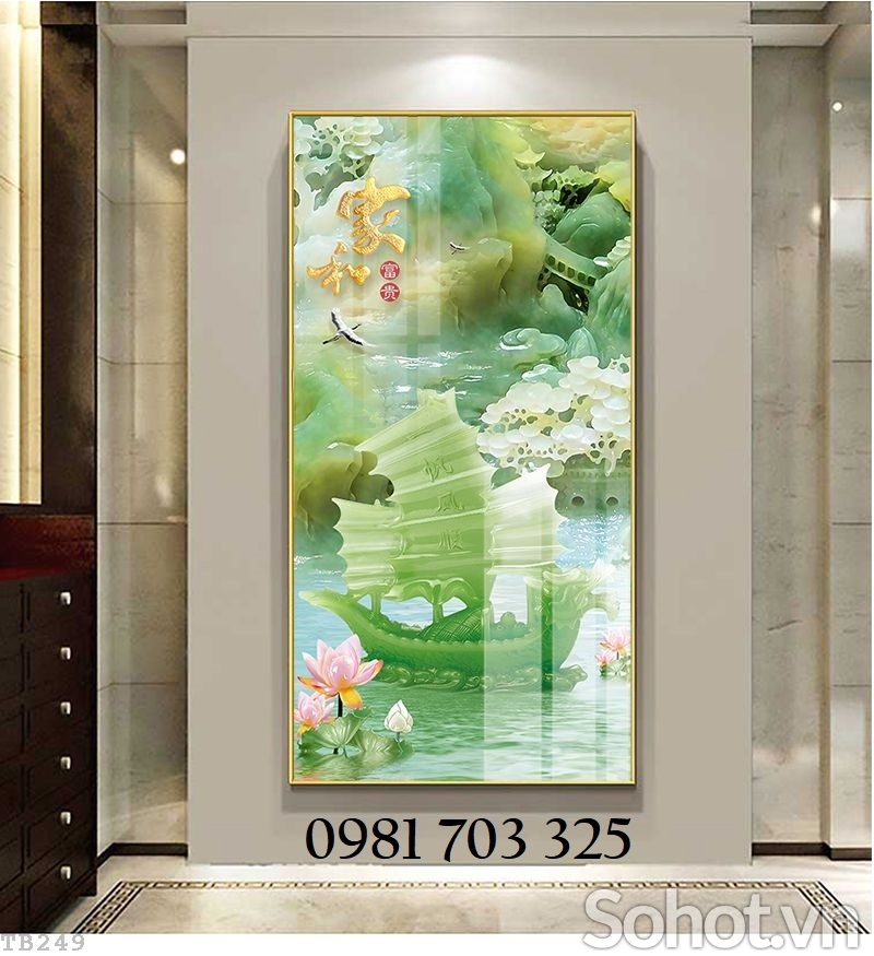 Gạch tranh phong thủy thuyền buồm 3D