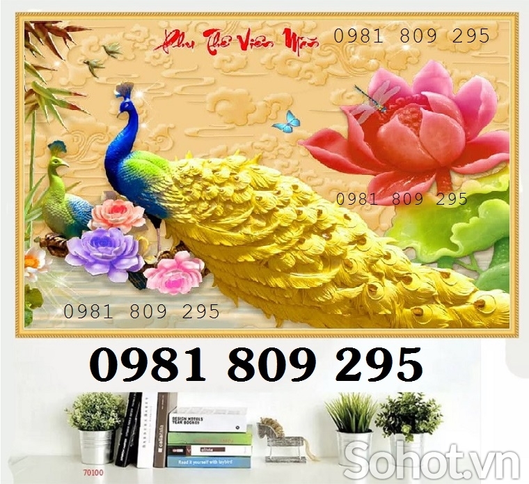 Gạch tranh con công trang trí 3d