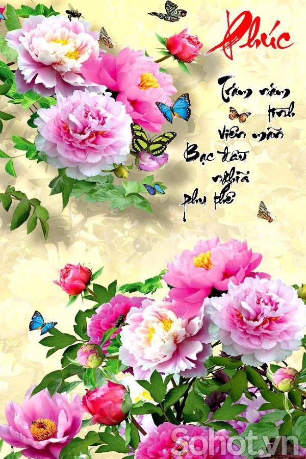 Tranh 3d hoa mẫu đơn - tranh gạch 3d ốp tường - SJKKN85