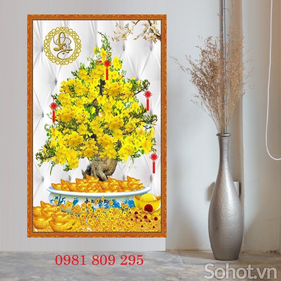 Gạch tranh 3d cây mai vàng, hoa mai  HP6664