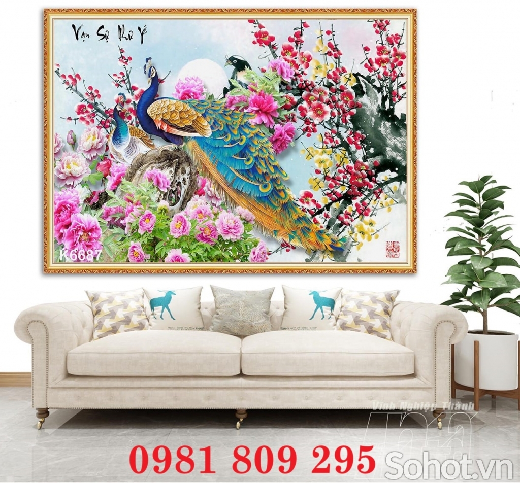 Gạch tranh 3d chim công , tranh gạch men