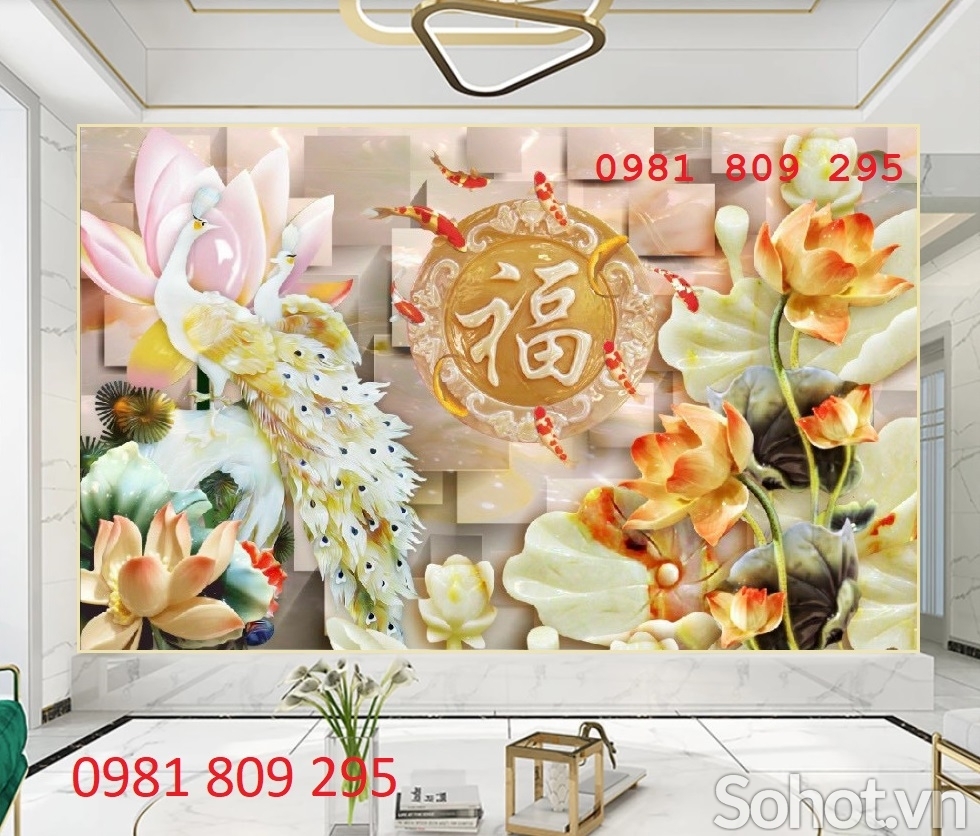 Gạch ốp tường tranh gạch chim công 3d trang trí đẹp