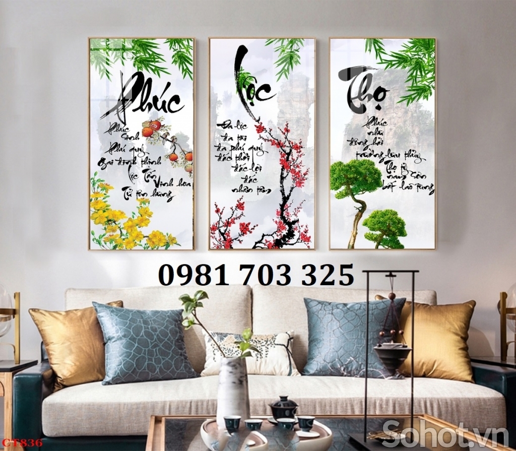 Tranh gạch thư pháp phúc lộc thọ