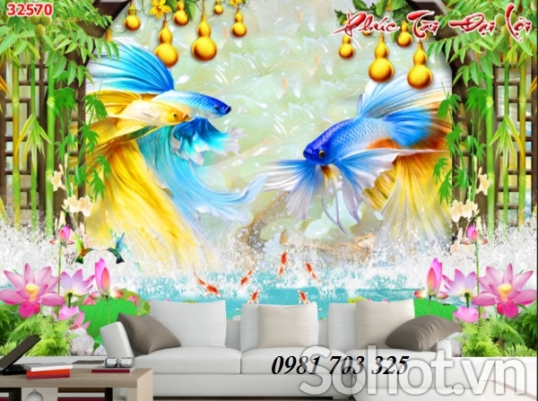 Gạch tranh đẹp cá chép 3d