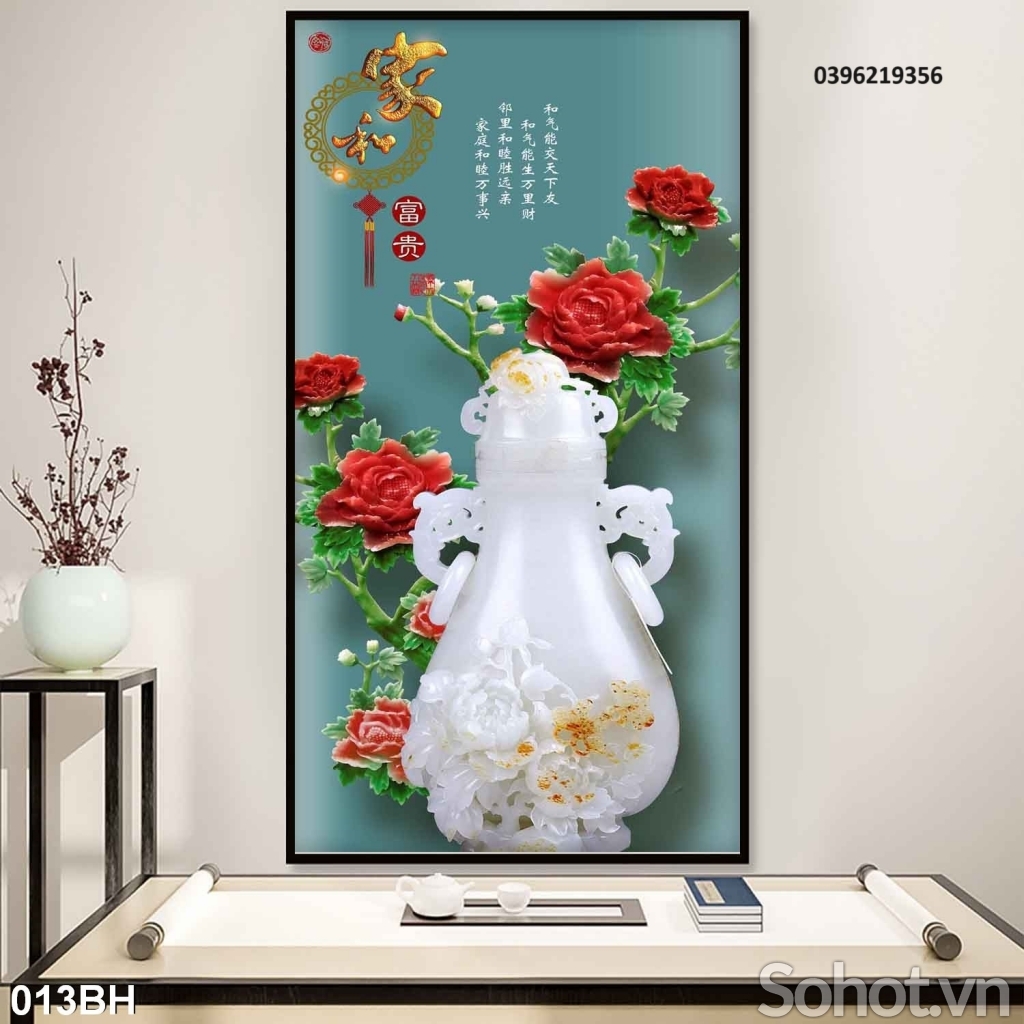 Tranh gạch đẹp bình hoa 3d