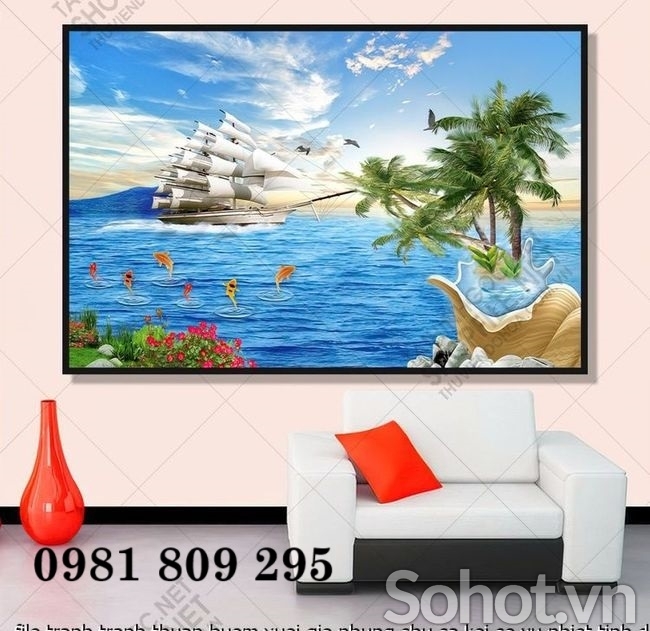 Tranh gạch , gạch ốp tường cao cấp thuyền buồm HN999