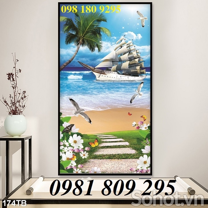 tranh gạch 3d , tranh thuyền buồm xuôi gió
