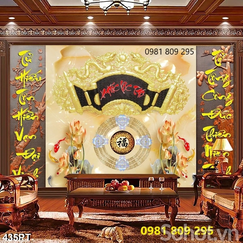 Tranh gạch phòng thờ gia tiên HQ7476