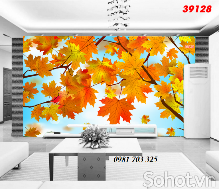 tranh gạch 3D phong cảnh mùa thu lá vàng