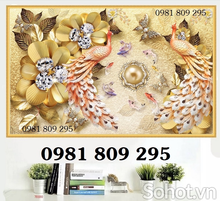 Tranh con công , gạch tranh ốp tường