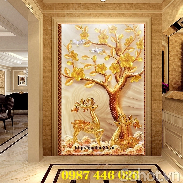 Tranh gạch men cây tiền vàng HP8733