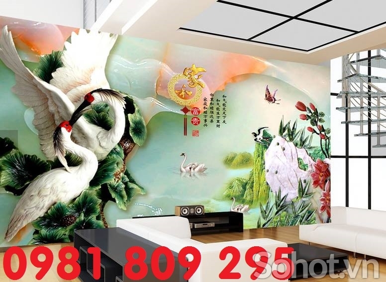 Gạch tranh 3d - tranh gạch tùng hạc