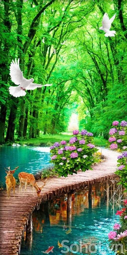 Tranh gạch 3d con đường hàng cây - FDS93