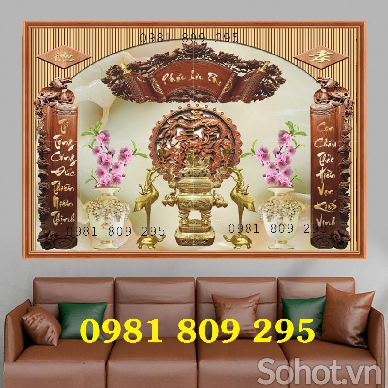 Gạch 3d ban thờ Phúc Lộc Thọ JH96