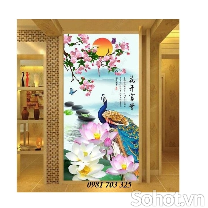 Tranh gạch 3d trang trí phòng - tranh gạch hoa 3D khổ dọc - Hà Nội ...