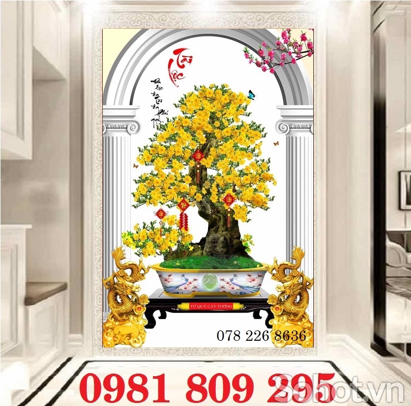 Tranh gạch cây mai vàng ốp tường HGS9