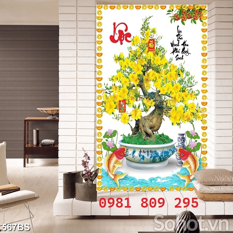 Tranh gạch 3d cây mai vàng