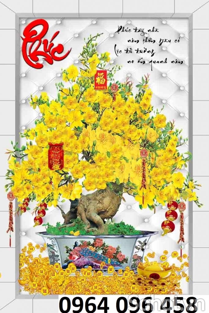 Tranh hoa mai 3d - tranh gạch 3d hoa mai - 943GDS2