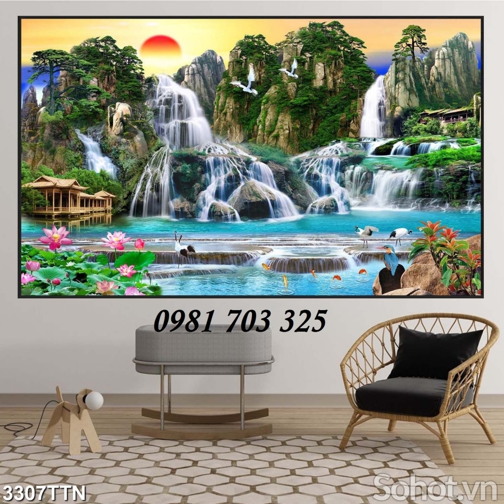 Tranh gạch men 3D thác nước