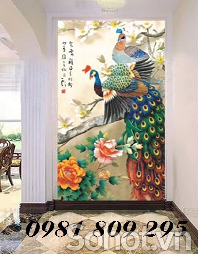 Tranh chim công khổ đứng - gạch tranh 3d